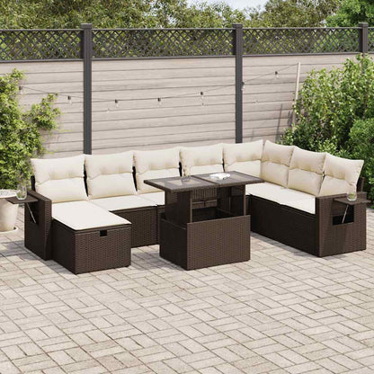 Set De Sofás De Jardín Con Cojines 9 Pzas Ratán Sintético Beige