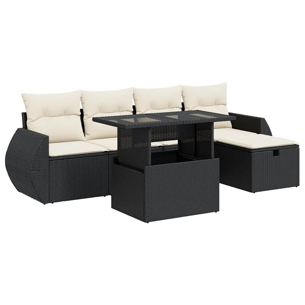 Set De Sofás De Jardín 6 Piezas Y Cojines Ratán Sintético Negro