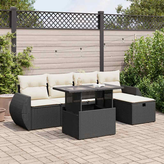 Set De Sofás De Jardín 6 Piezas Y Cojines Ratán Sintético Negro