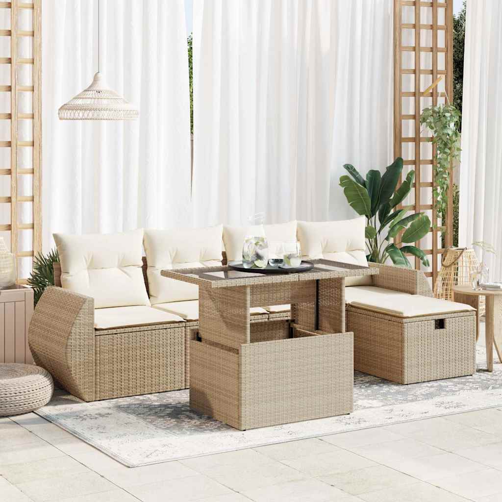 Set De Sofás De Jardín 6 Piezas Y Cojines Ratán Sintético Negro