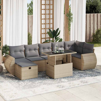 Set De Sofás De Jardín Y Cojines 8 Piezas Ratán Sintético Beige