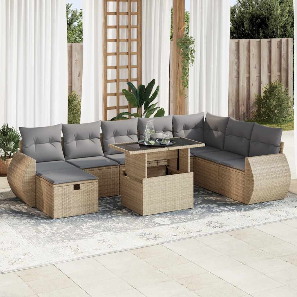 Set De Sofás De Jardín Con Cojines 9 Pzas Ratán Sintético