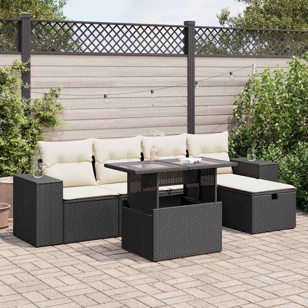 Set De Sofás De Jardín 6 Piezas Y Cojines Ratán Sintético Negro