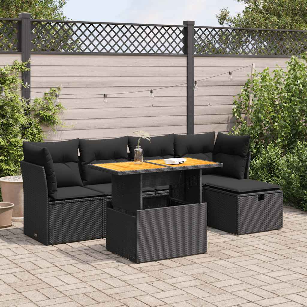 Set Sofás Jardín Y Cojines 6 Pzas Ratán Sintético Acacia