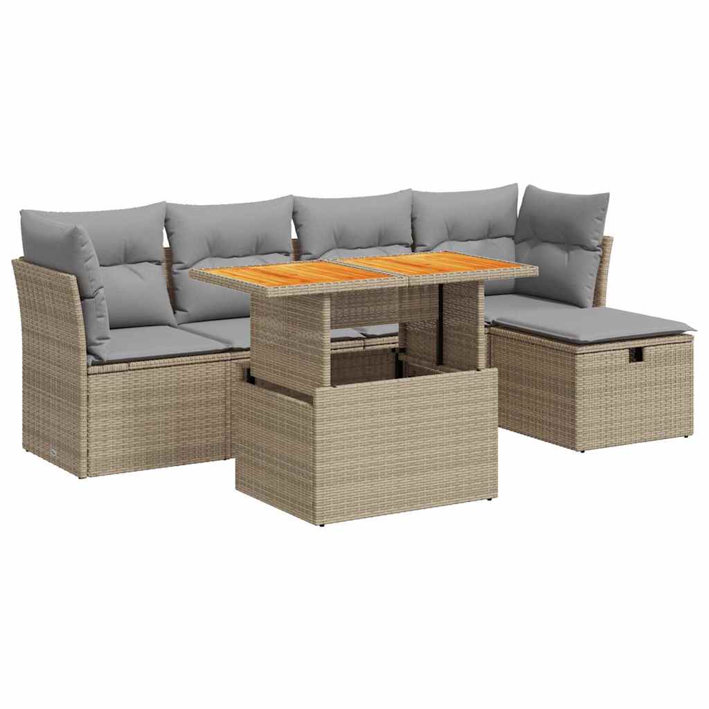 Set Sofás Jardín Y Cojines 6 Pzas Ratán Sintético Acacia Beige