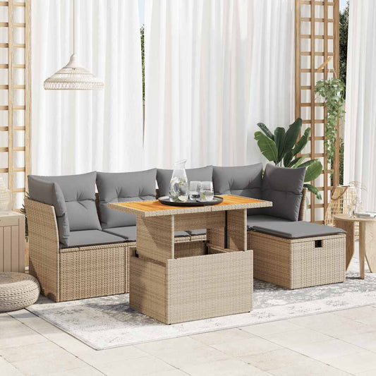 Set Sofás Jardín Y Cojines 6 Pzas Ratán Sintético Acacia Beige