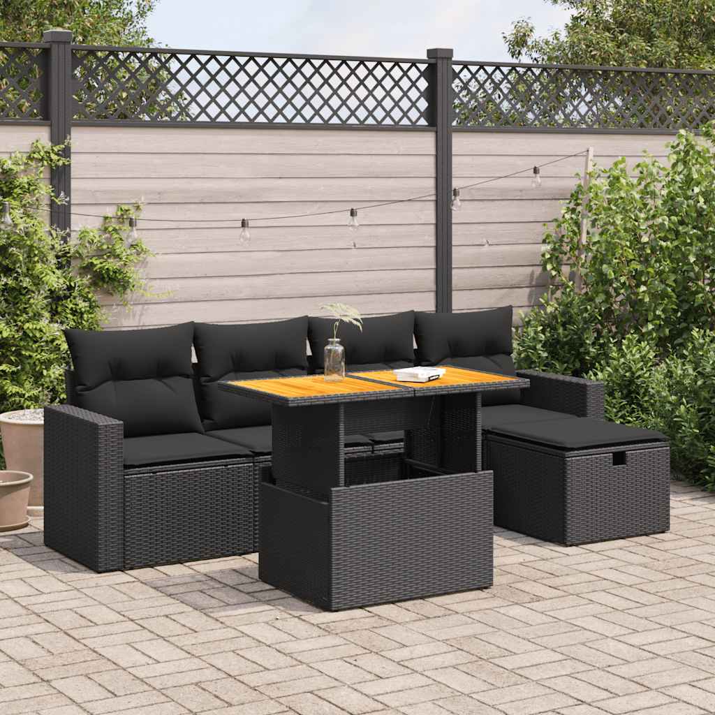 Set Sofás Jardín Y Cojines 6 Pzas Ratán Sintético Acacia