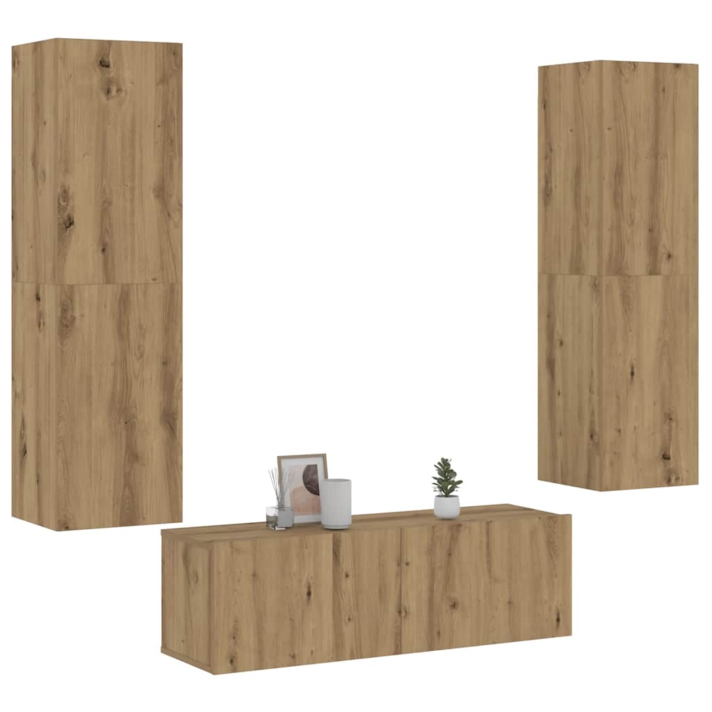 Conjunto De Mueble De Tv 3 Pcs Madera De Ingeniería