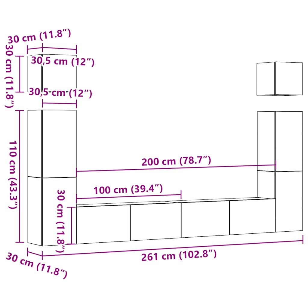 Mueble Para Tv De Pared Madera Contrachapada Artesanal 6 Piezas