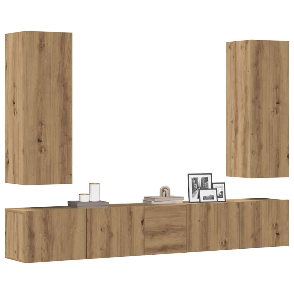 Mueble Para Tv De Pared Madera Contrachapada Artesanal 5 Piezas