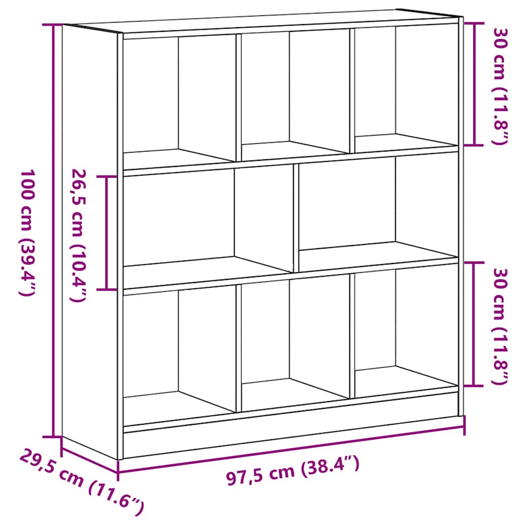Estantería Madera Contrachapada Negro Roble 97,5X29,5X100 Cm