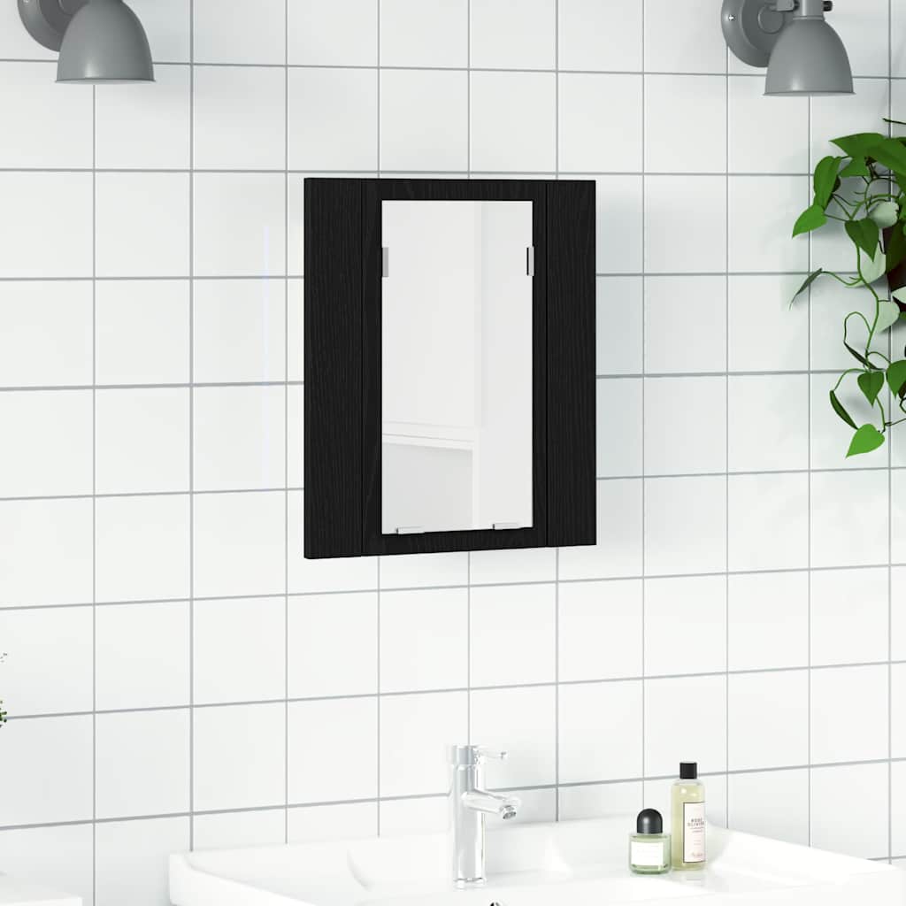 Armario De Baño Con Espejo Led Madera 40X12X45 Cm