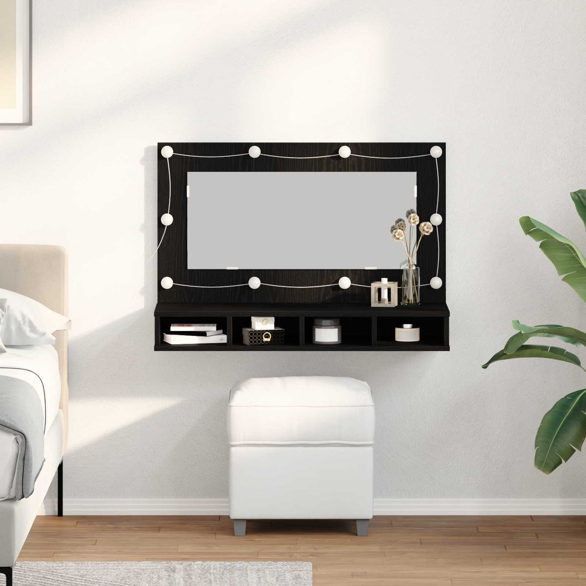 Armario Con Espejo Y Led Roble Artesano 90X31,5X62 Cm