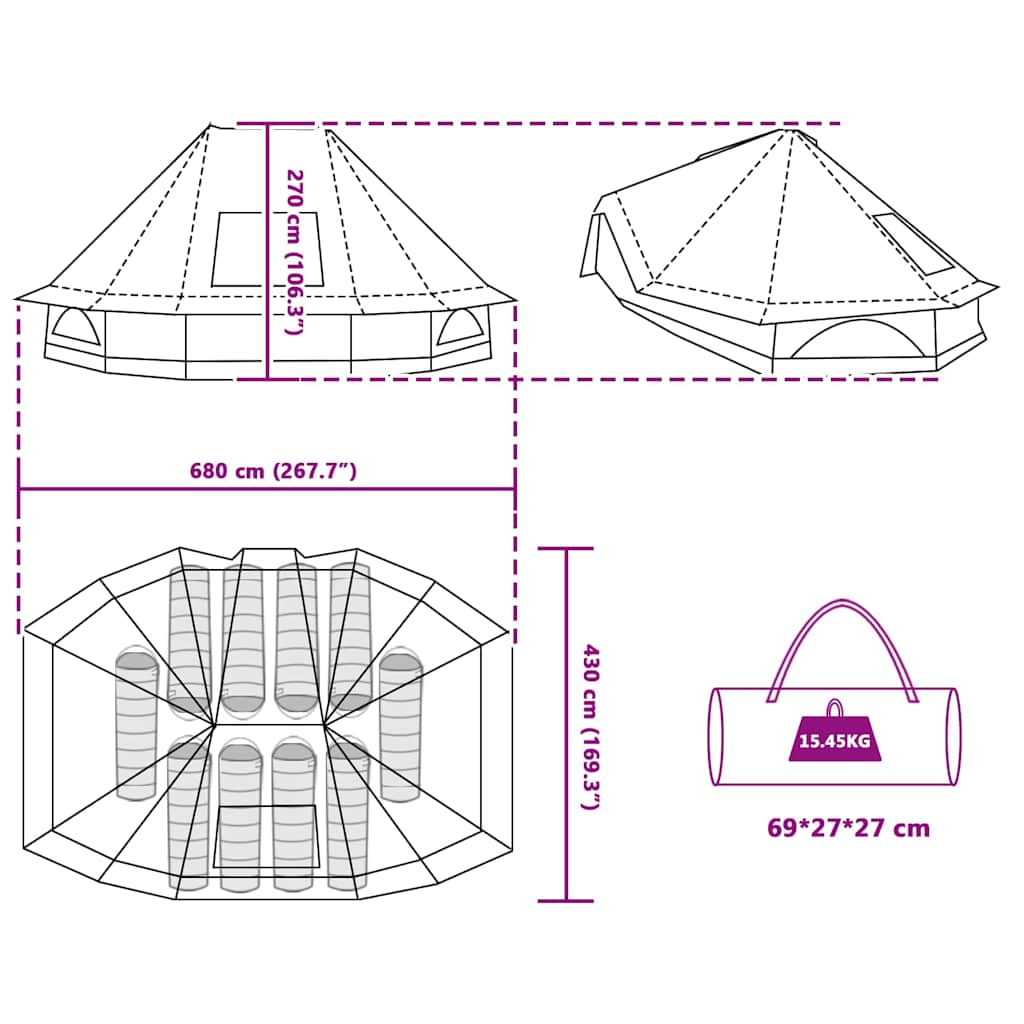 Carpa Tipi Con Techo 680 X 430 X 270 Cm Tafetán