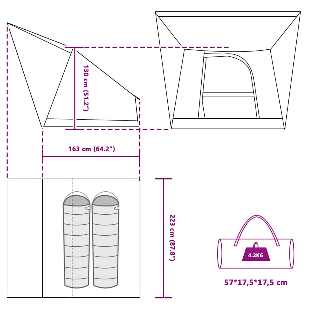 Tienda De Camping Con Techo 223 X 163 X 130 Cm Tafetán