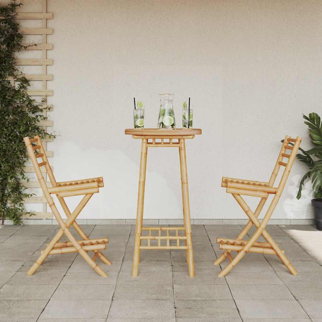Conjunto De Bar Para Exterior De 3 Piezas Plegable De Bambú