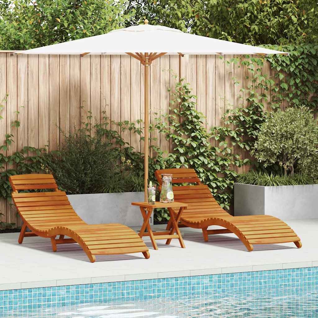 Tumbona 3 Pcs Marrón Madera De Acacia Sólida