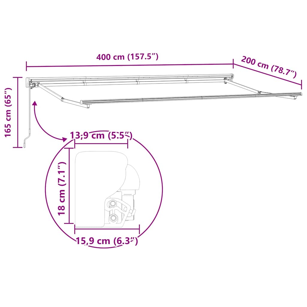 Estructura Del Toldo Manual Ajustable 4 X 2 M Acero