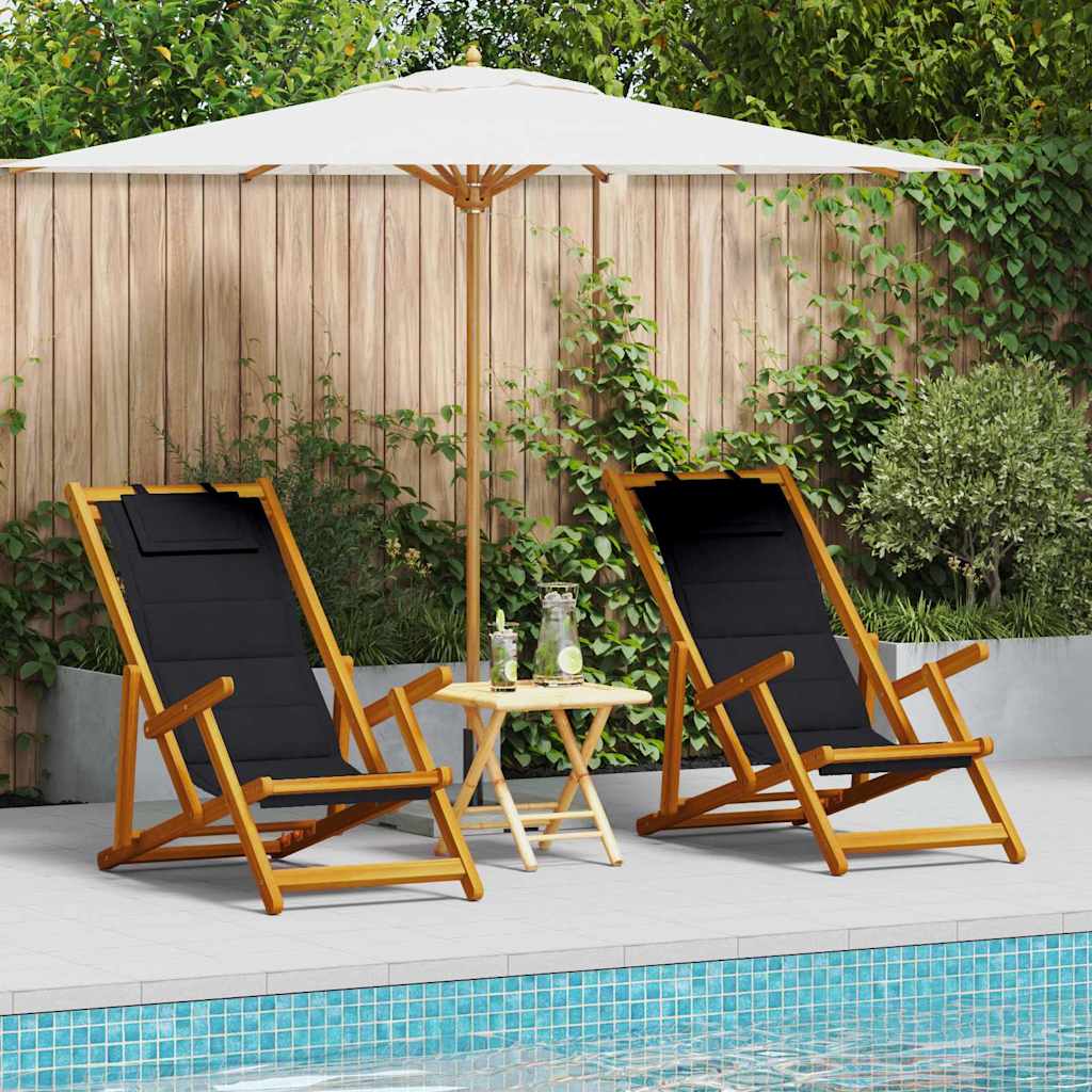 Silla De Playa Con Cojín 2 Pcs Marrón Madera De Acacia Sólida
