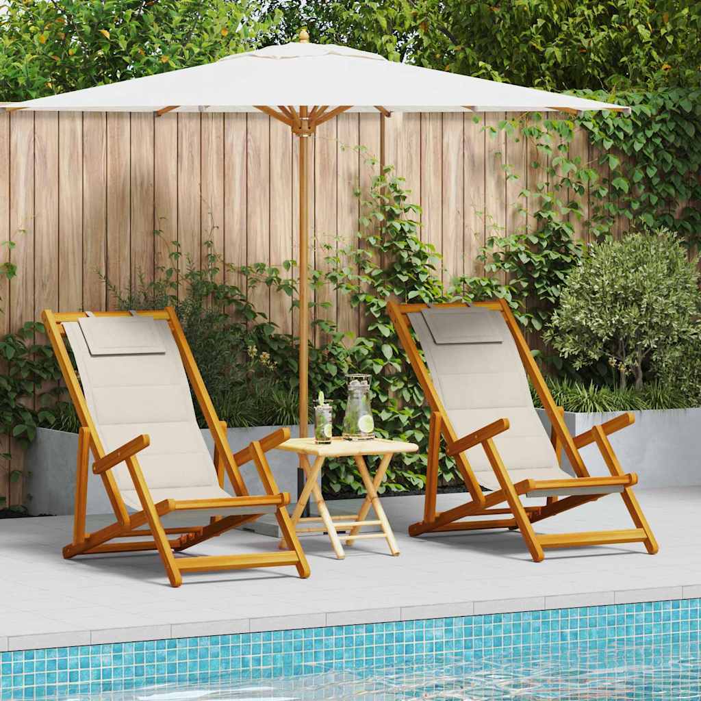 Silla De Playa Con Cojín 2 Pcs Marrón Madera De Acacia Sólida