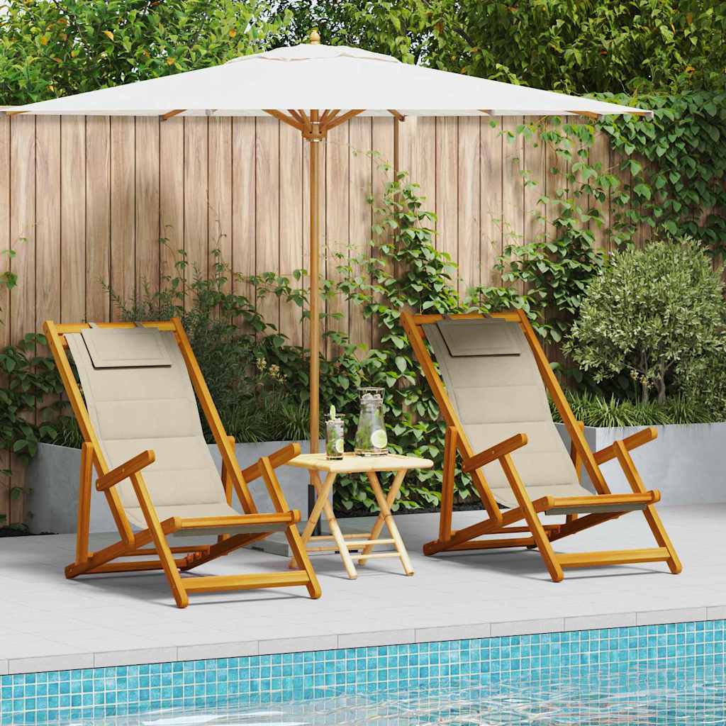 Silla De Playa Con Cojín 2 Pcs Marrón Madera De Acacia Sólida
