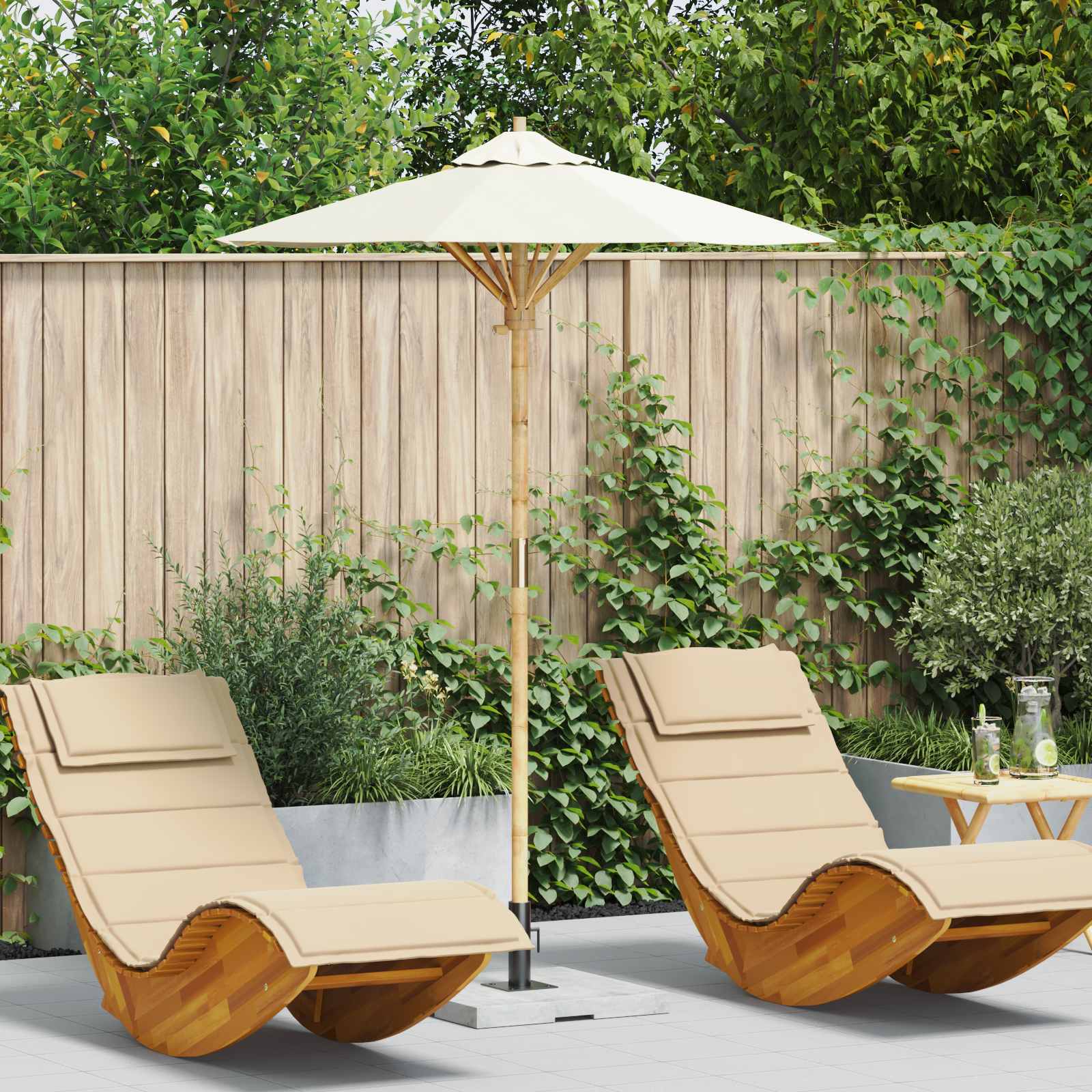 Sombrilla De Jardín Ø 270 X 260 Cm Bambú Redondo