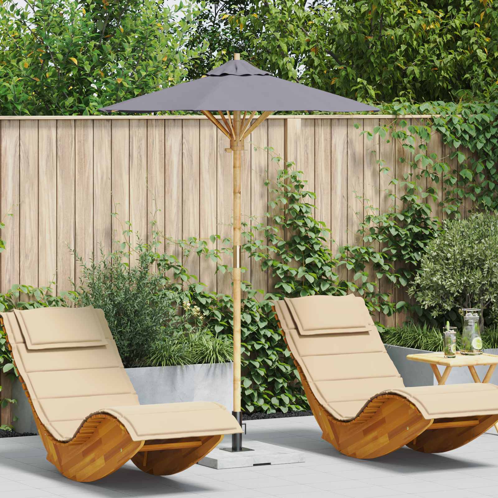 Sombrilla De Jardín Ø 270 X 260 Cm Bambú Redondo
