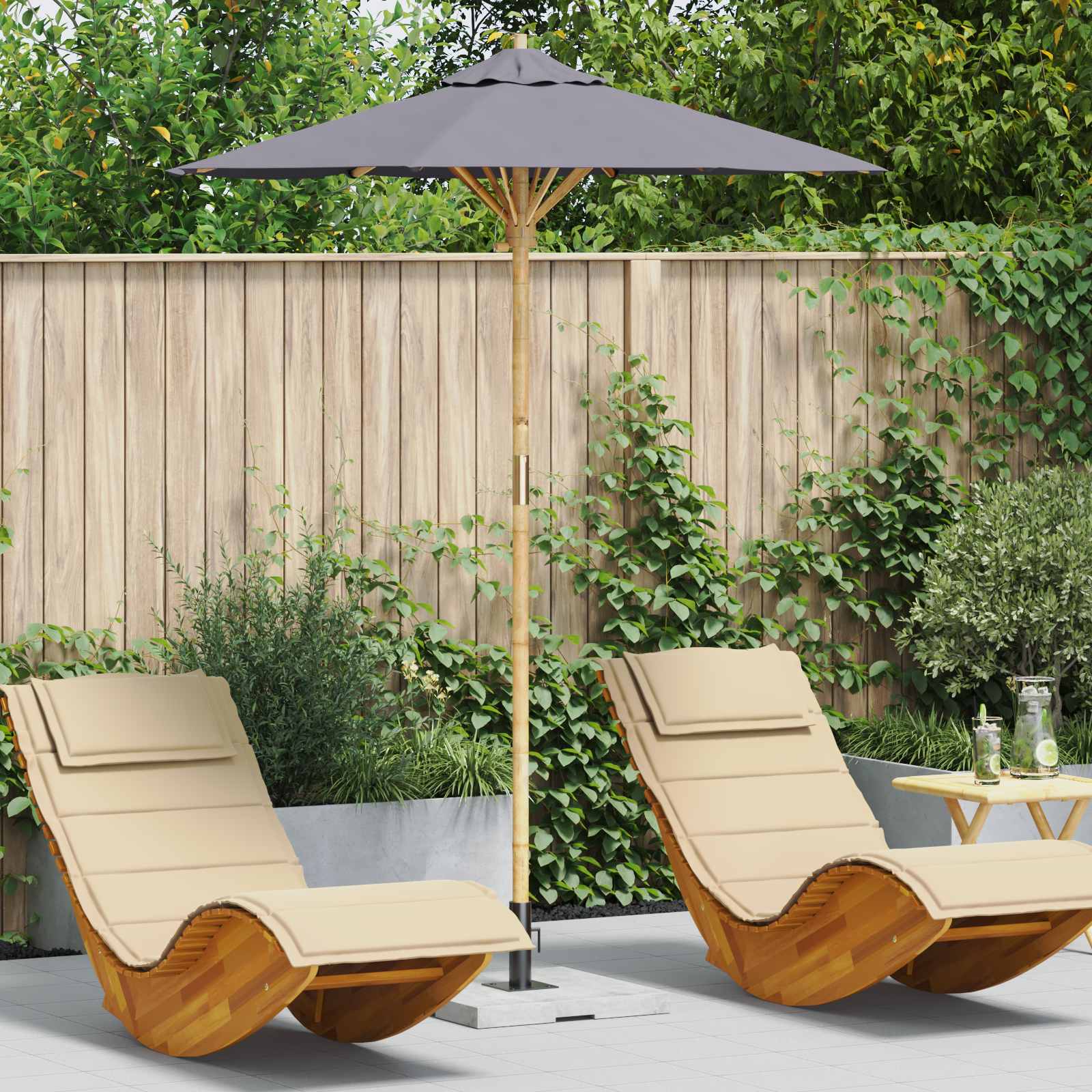 Sombrilla De Jardín Ø 270 X 260 Cm Bambú Redondo