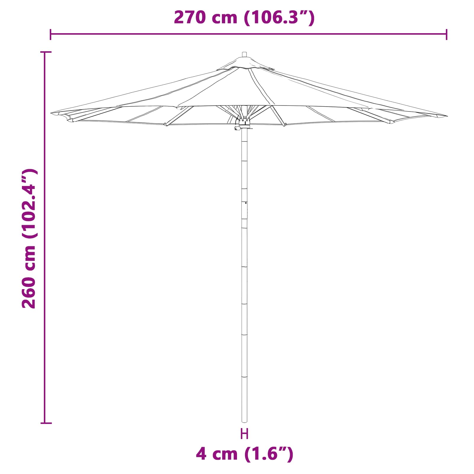 Sombrilla De Jardín Ø 270 X 260 Cm Bambú Redondo
