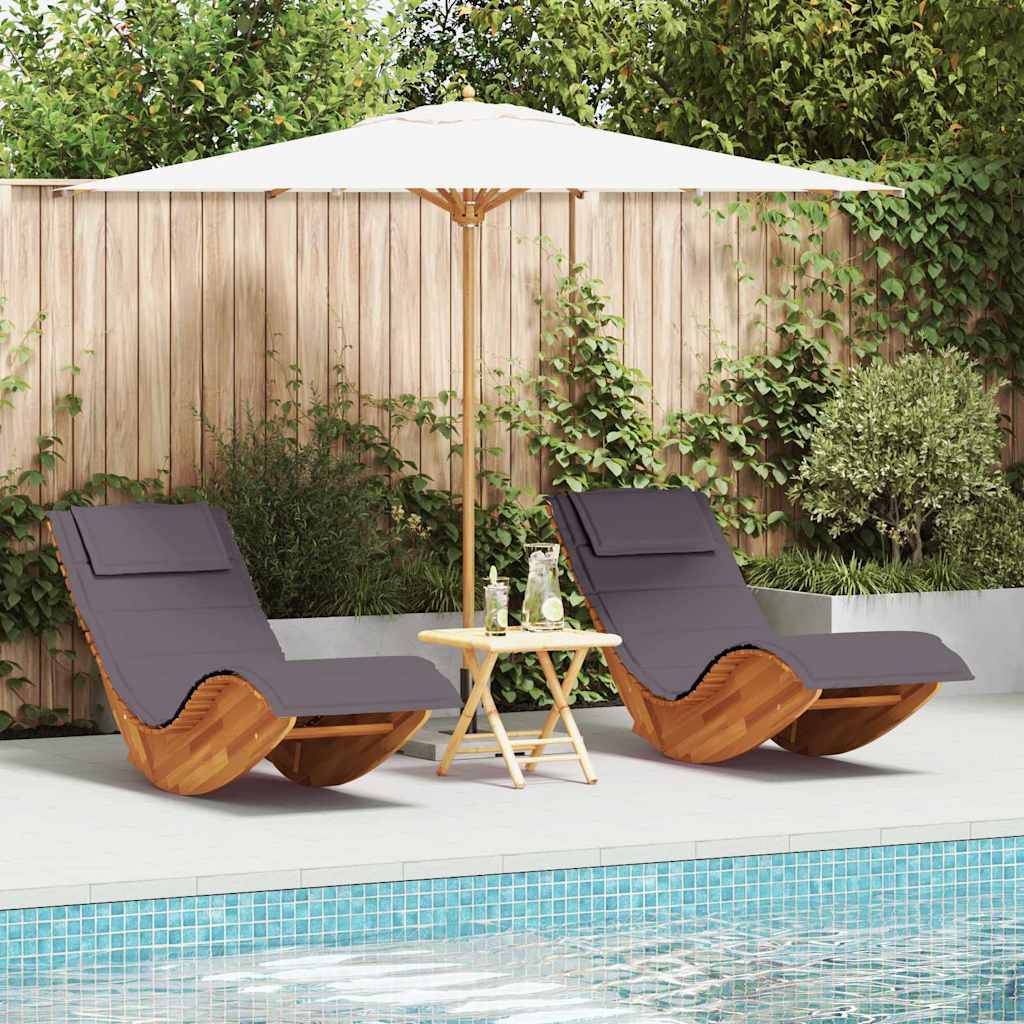 Tumbona Con Cojín 2 Pcs Marrón Madera De Acacia Sólida