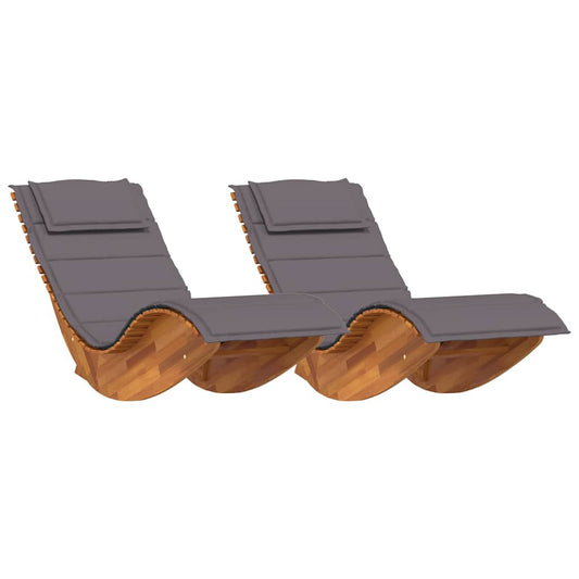 Tumbona Con Cojín 2 Pcs Marrón Madera De Acacia Sólida