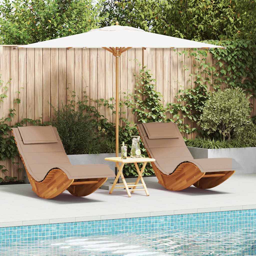 Tumbona Con Cojín 2 Pcs Marrón Madera De Acacia Sólida