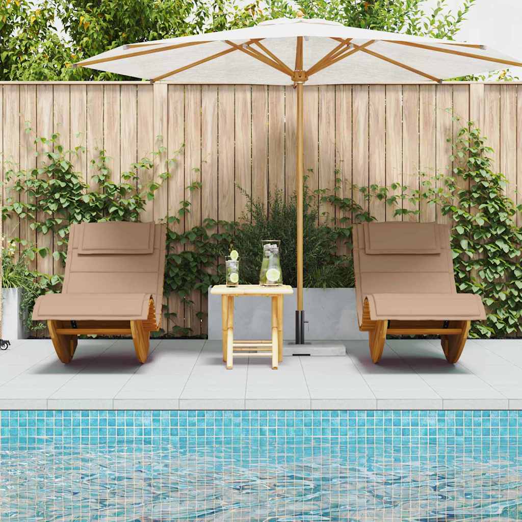 Tumbona Con Cojín 2 Pcs Marrón Madera De Acacia Sólida
