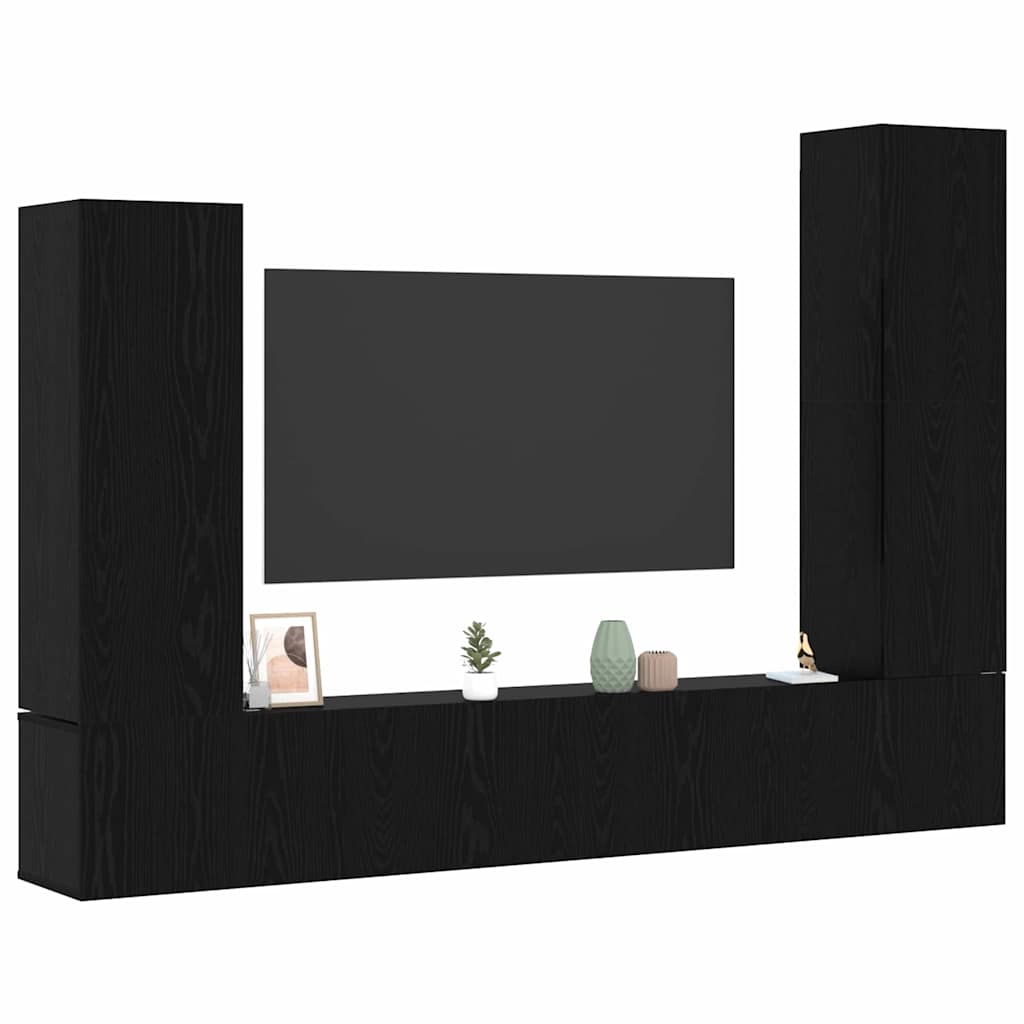 Conjunto De Mueble De Tv 4 Pcs Roble Negro Madera De Ingeniería