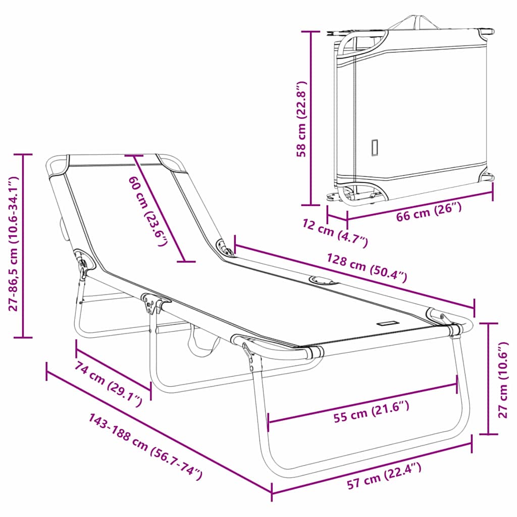 Tumbona Plegable 2 Pcs 188 X 57 X 86,5 Cm Poliéster