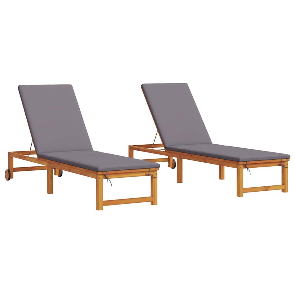 Tumbona 2 Pcs Marrón 202 X 53 X 89 Cm Madera De Acacia Sólida