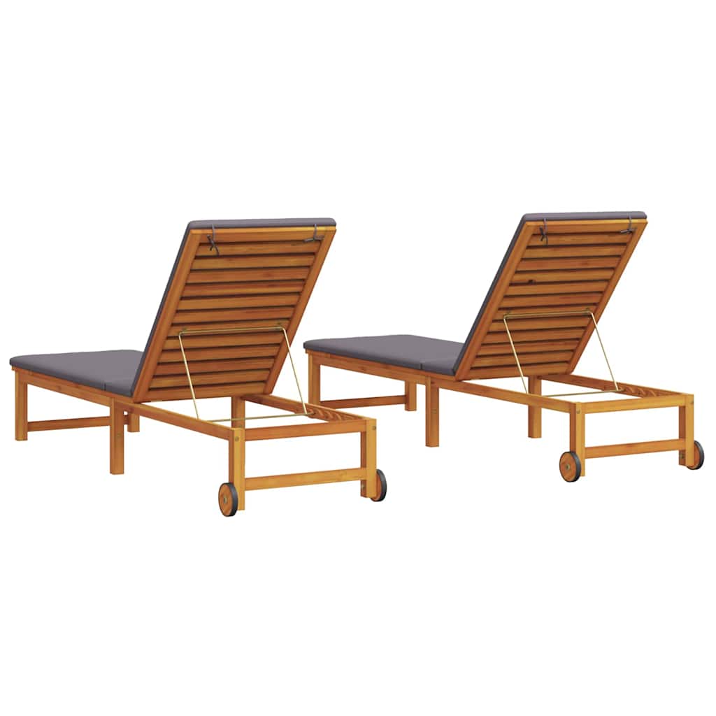Tumbona 2 Pcs Marrón 202 X 53 X 89 Cm Madera De Acacia Sólida