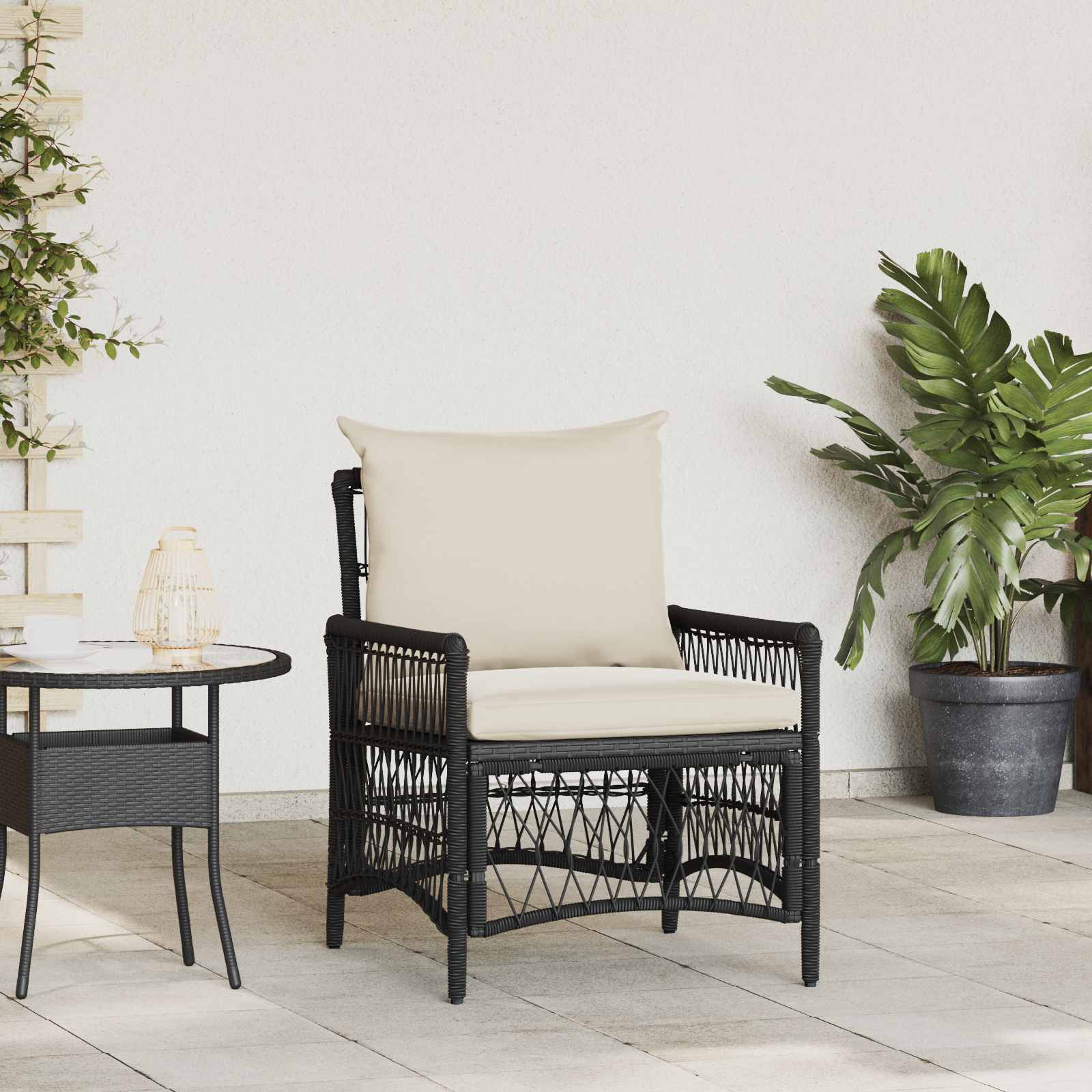 Silla De Jardín Con Cojín Beige 73 X 61 X 77 Cm Ratán Sintético
