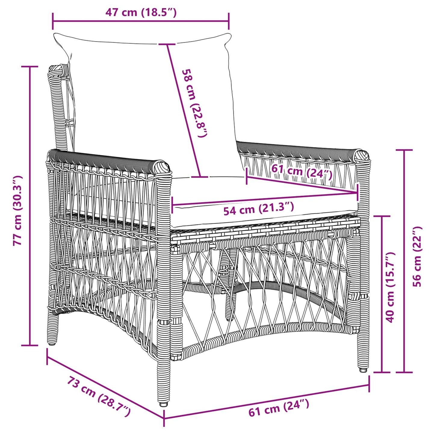 Silla De Jardín Con Cojín Beige 73 X 61 X 77 Cm Ratán Sintético