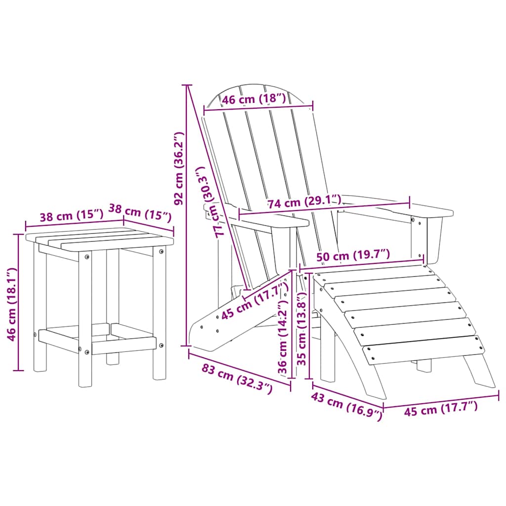Silla De Jardín 3 Pcs Polietileno