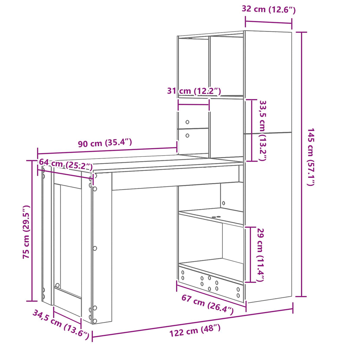 Escritorio Madera De Ingeniería 122 X 67 X 145 Cm