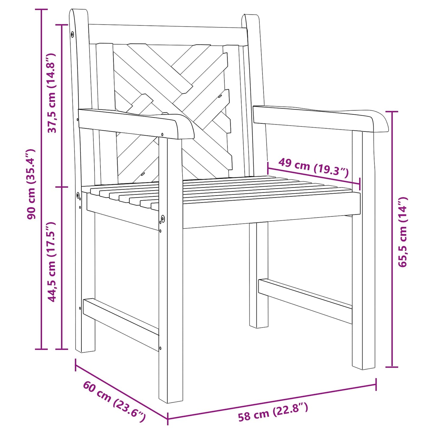 Silla De Jardín 2 Pcs 60 X 58 X 90 Cm Madera De Teca Maciza