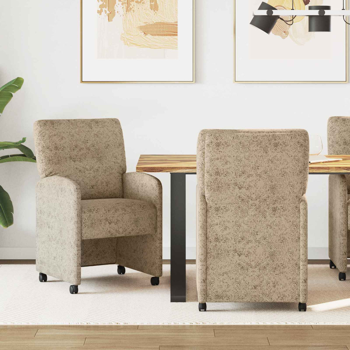 Sillas De Comedor Con Ruedas 2 Uds. Cuero De Ante Sintético