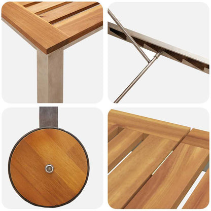 Tumbona 3 Pcs Marrón Madera De Acacia Sólida Y Acero Inoxidable