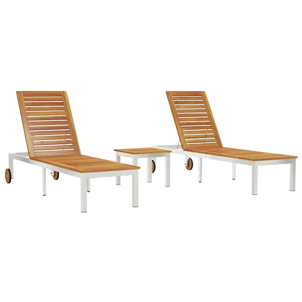Tumbona 3 Pcs Marrón Madera De Acacia Sólida Y Acero Inoxidable