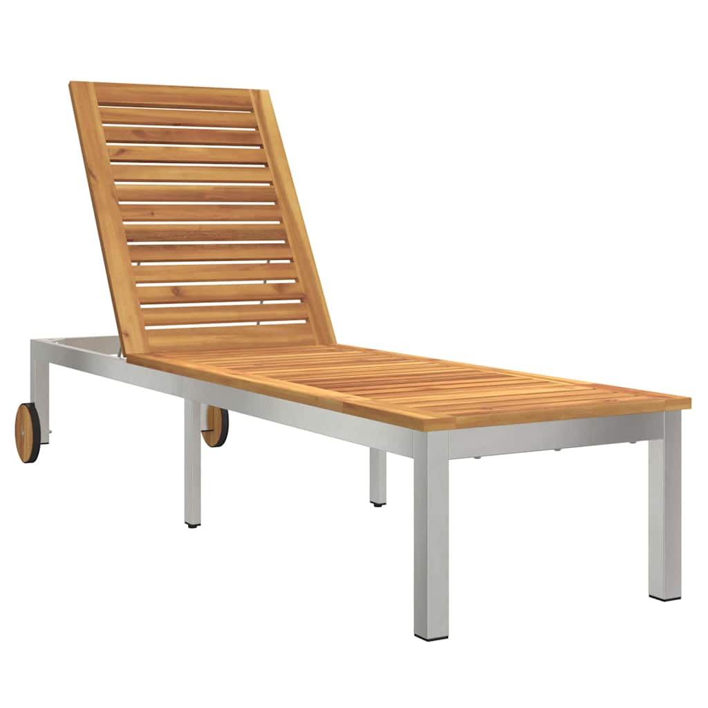 Tumbona 3 Pcs Marrón Madera De Acacia Sólida Y Acero Inoxidable