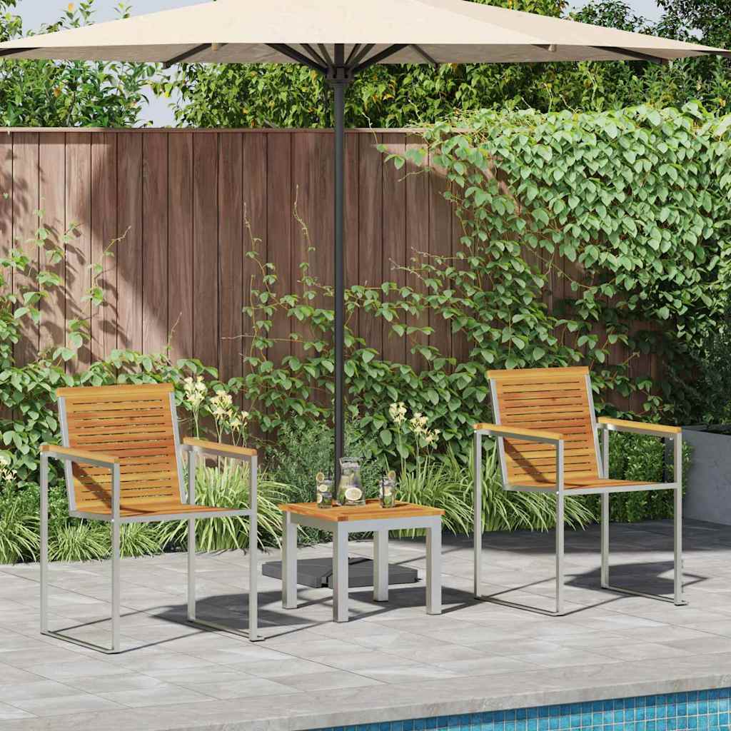 Tumbona 3 Pcs Marrón Madera De Acacia Sólida Y Acero Inoxidable