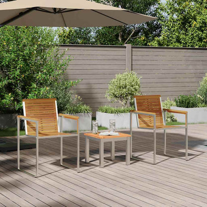 Tumbona 3 Pcs Marrón Madera De Acacia Sólida Y Acero Inoxidable