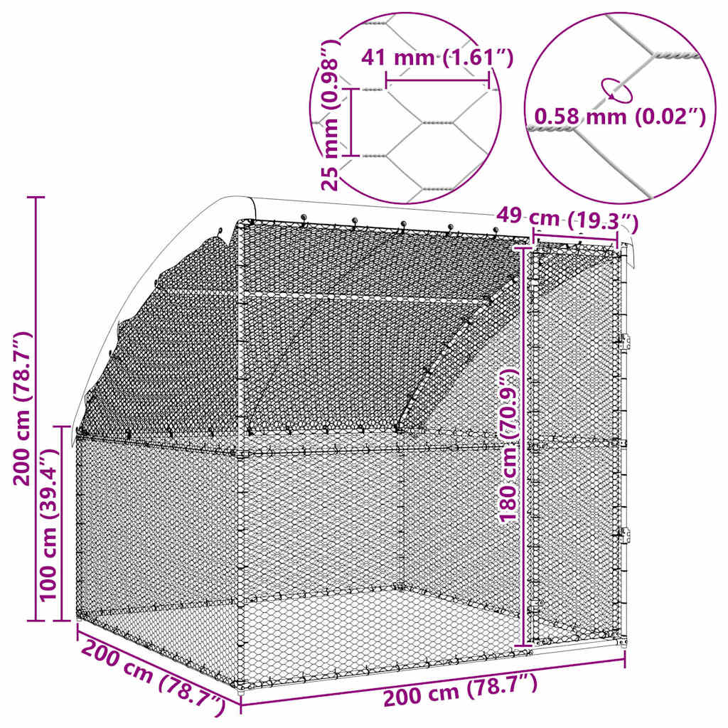 Jaula Para Pollos Plateado 2 X 2 X 2 M Acero Galvanizado
