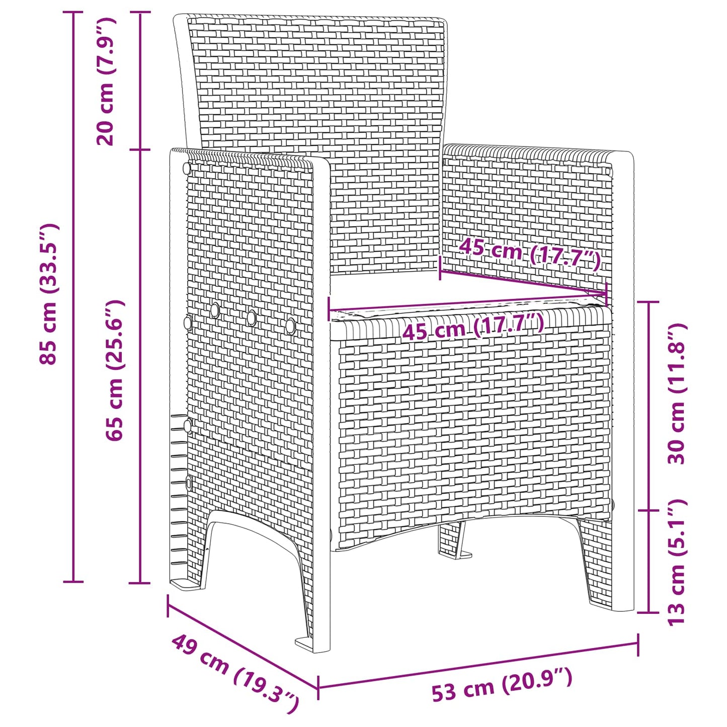Silla De Jardín Con Cojín 2 Pcs 53 X 49 X 85 Cm Polipropileno
